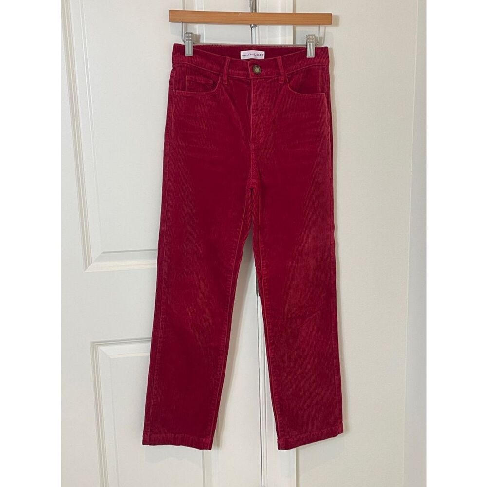 LOFT Red Corduroy Straight Leg Pants